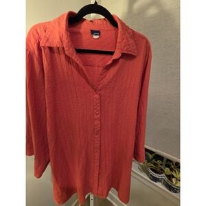 Basic Editions Coral Crinkle Button-up Shirt Sz 3x Preppy Career